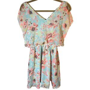 Candie's sleeveless dress medium polyester floral aqua lining aqua white READ